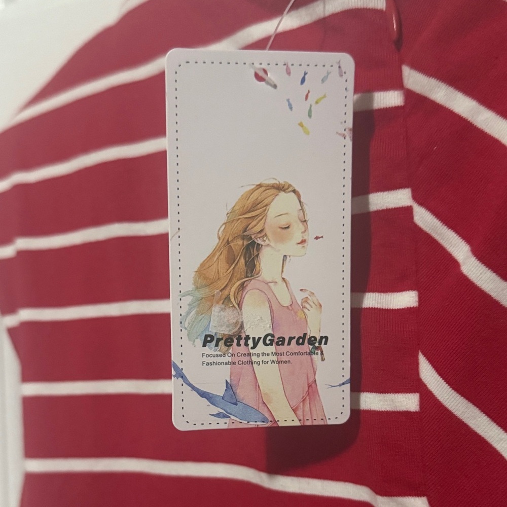 Elegant Red and White Striped Midi Dress NWT size Large - Picture 3 of 6